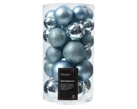 Decoris kerstballen set plastic 6cm 30st ijsblauw - afbeelding 1