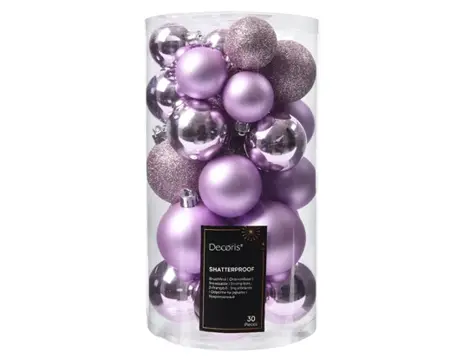 Decoris kerstballen set plastic 6cm 30st lila - afbeelding 1