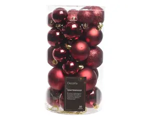 Decoris kerstballen set plastic 6cm 30st ossenbloed - afbeelding 1