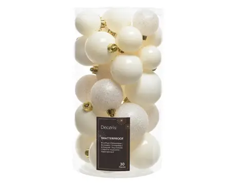 Decoris kerstballen set plastic 6cm 30st wolwit - afbeelding 1