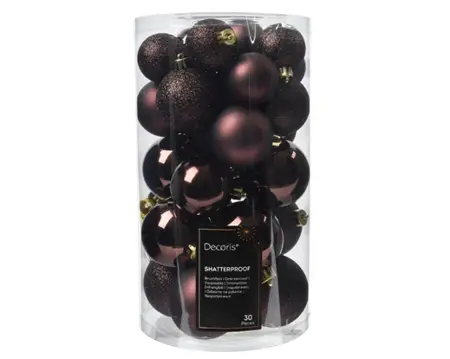 Decoris kerstballen set plastic 6cm 30st zwarte truffel - afbeelding 1