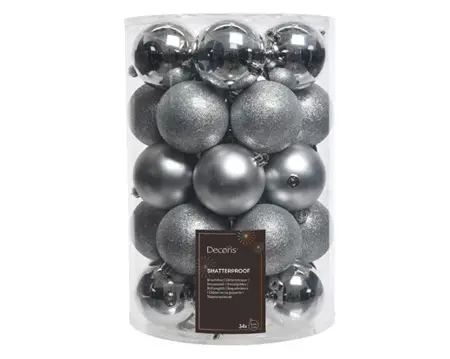 Decoris kerstballen set plastic 8cm 34st zilver - afbeelding 1