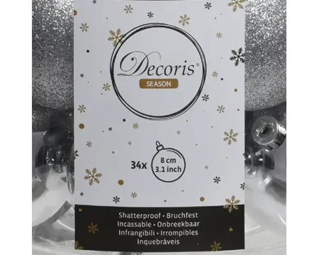 Decoris kerstballen set plastic 8cm 34st zilver - afbeelding 3