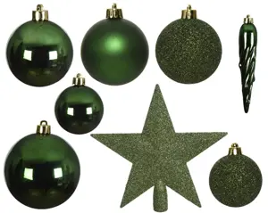 Decoris kerstballen set plastic + piek 33st dennengroen - afbeelding 2