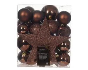 Decoris kerstballen set plastic + piek 33st espresso - afbeelding 1