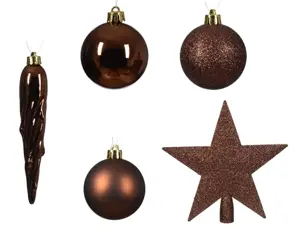 Decoris kerstballen set plastic + piek 33st espresso - afbeelding 2