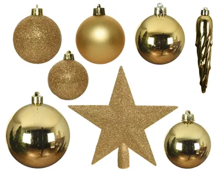 Decoris kerstballen set plastic + piek 33st licht goud - afbeelding 2