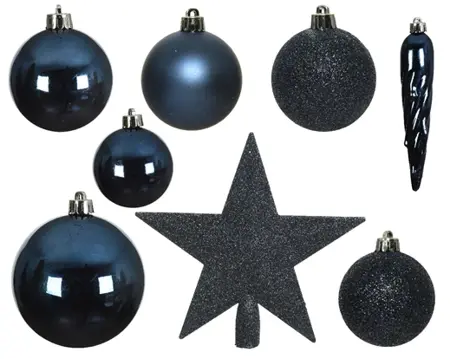 Decoris kerstballen set plastic + piek 33st nachtblauw - afbeelding 2