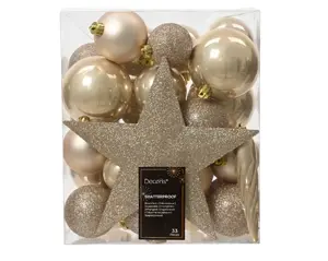 Decoris kerstballen set plastic + piek 33st parel - afbeelding 1