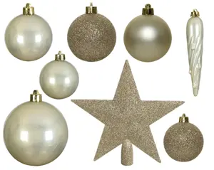 Decoris kerstballen set plastic + piek 33st parel - afbeelding 2