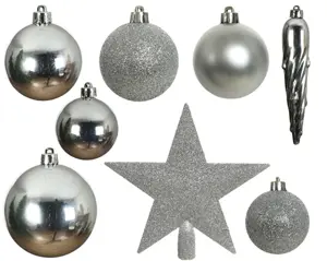 Decoris kerstballen set plastic + piek 33st zilver