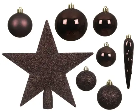 Decoris kerstballen set plastic + piek 33st zwart truffel - afbeelding 2