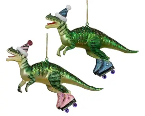 Decoris kersthanger glas dino op skates 6x17.1x13.4cm - 1 stuk