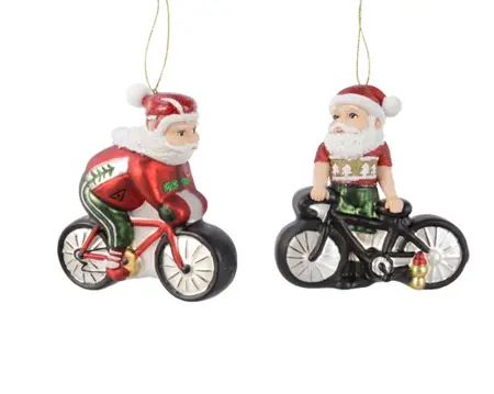 Decoris kersthanger glas kerstman fiets 5x10.4x120cm - 1 stuk