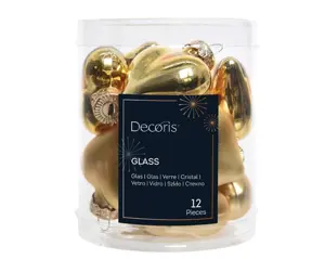 Decoris kersthangers glas hart 2x4.5x4cm 12st licht goud - afbeelding 1