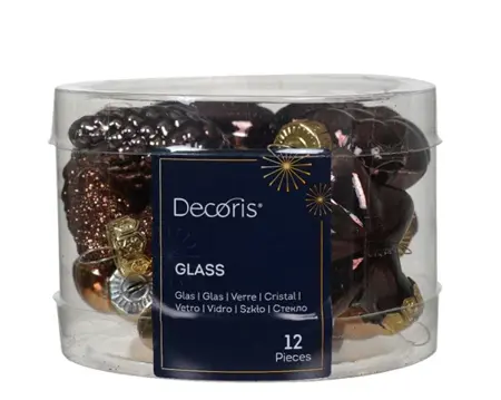 Decoris kersthangers mini glas 12st bruin