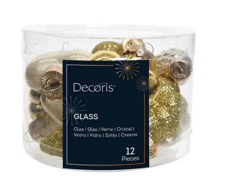 Decoris kersthangers mini glas 12st goud - afbeelding 1