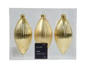 Decoris kersthangers olijf 6x13cm 3st licht goud - afbeelding 1