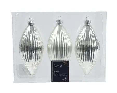 Decoris kersthangers olijf 6x13cm 3st zilver - afbeelding 1