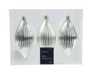 Decoris kersthangers olijf 6x13cm 3st zilver - afbeelding 1