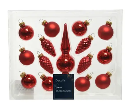 Decoris kersthangers + piek glas mini 15st kerstrood