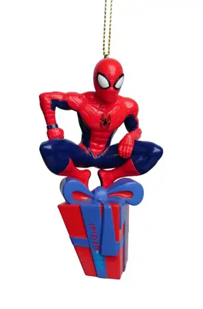 Kersthanger spiderman met cadeau 8cm