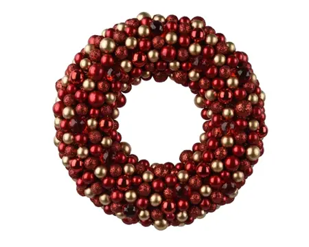 Kaemingk krans plastic met kerstballen 33cm rood