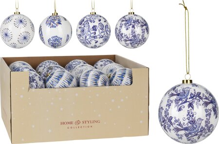 Kerstbal 10cm delfts blauw assortiment - 1 stuk