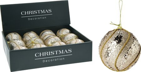 Kerstbal swirl 8cm champagne