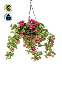 Kunstplant Geranium in Hanging Basket Fuchsia UV Bestendig 45cm