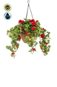Kunstplant Geranium in Hanging Basket Rood UV Bestendig 45cm