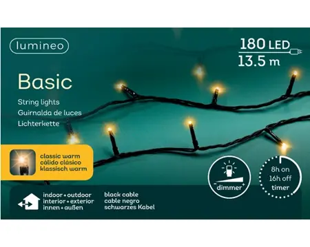 Lumineo Basic rice 13.5m-180LED zwart/klassiek warm - afbeelding 1