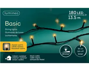 Lumineo Basic rice 13.5m-180LED zwart/klassiek warm - afbeelding 1