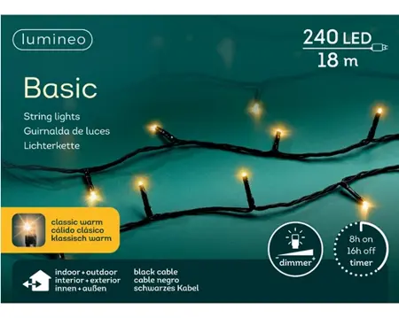 Lumineo Basic rice 18m-240LED zwart/klassiek warm - afbeelding 1