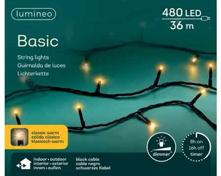 Lumineo Basic rice 36m-480LED zwart/klassiek warm - afbeelding 1