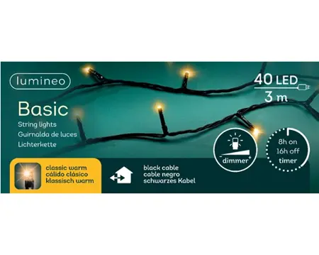 Lumineo Basic rice 3m-40LED zwart/klassiek warm - afbeelding 1