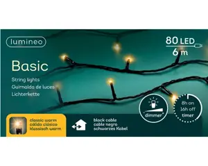 Lumineo Basic rice 6m-80LED zwart/klassiek warm - afbeelding 1