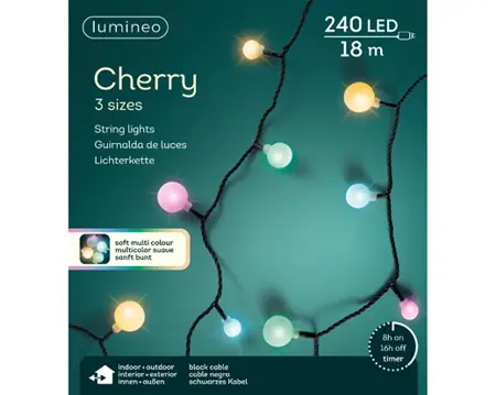 Lumineo Cherry Verlichting 18m-240LED zwart/soft multicolour