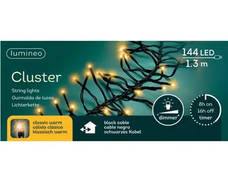 Lumineo Cluster 1.3m-144LED zwart/klassiek warm - afbeelding 1