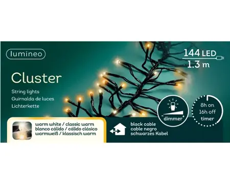 Lumineo Cluster 1.3m-144LED zwart/warm wit/klassiek warm - afbeelding 1