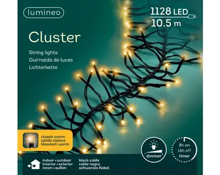 Lumineo Cluster 10.5m-1128LED zwart/klassiek warm - afbeelding 1