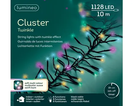 Lumineo Cluster 10m-1128LED zwart/soft multi - afbeelding 1