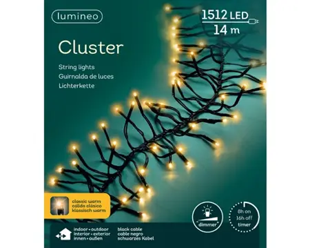 Lumineo Cluster 14m-1512LED zwart/klassiek warm - afbeelding 1