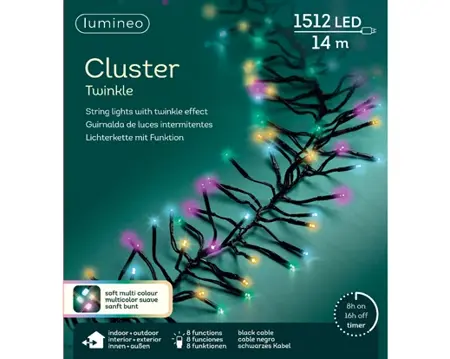 Lumineo Cluster 14m-1512LED zwart/soft multi - afbeelding 1