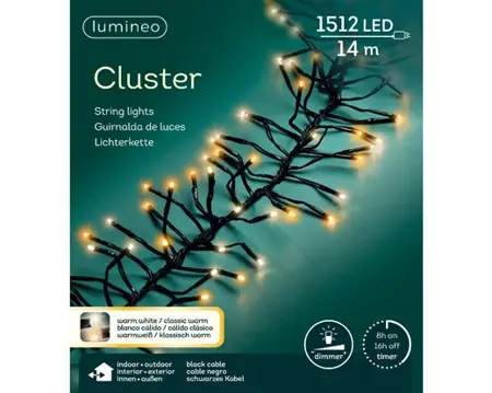 Lumineo Cluster 14m-1512LED zwart/warm wit/klassiek warm - afbeelding 1