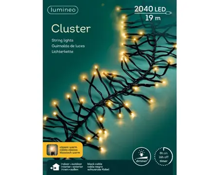 Lumineo Cluster 19m-2040LED zwart/klassiek warm - afbeelding 1