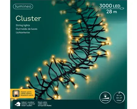 Lumineo Cluster 28m-3000LED zwart/klassiek warm - afbeelding 1