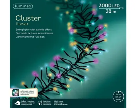 Lumineo Cluster 28m-3000LED zwart/soft multi - afbeelding 1