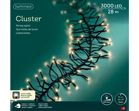 Lumineo Cluster 28m-3000LED zwart/warm wit - afbeelding 1