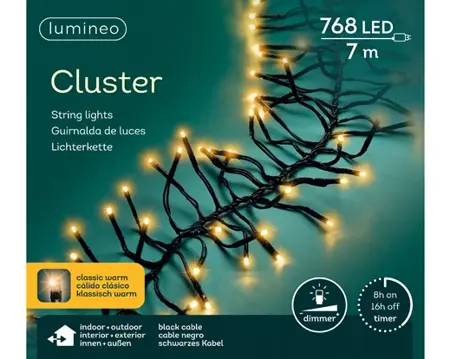 Lumineo Cluster 7m-768LED zwart/klassiek warm - afbeelding 1